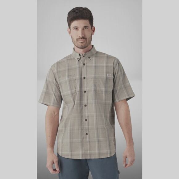 New Mens DICKIES Short Sleeve Flex Woven Relaxed Fit Gray Plaid Shirt MEDIUM - Picture 1 of 5
